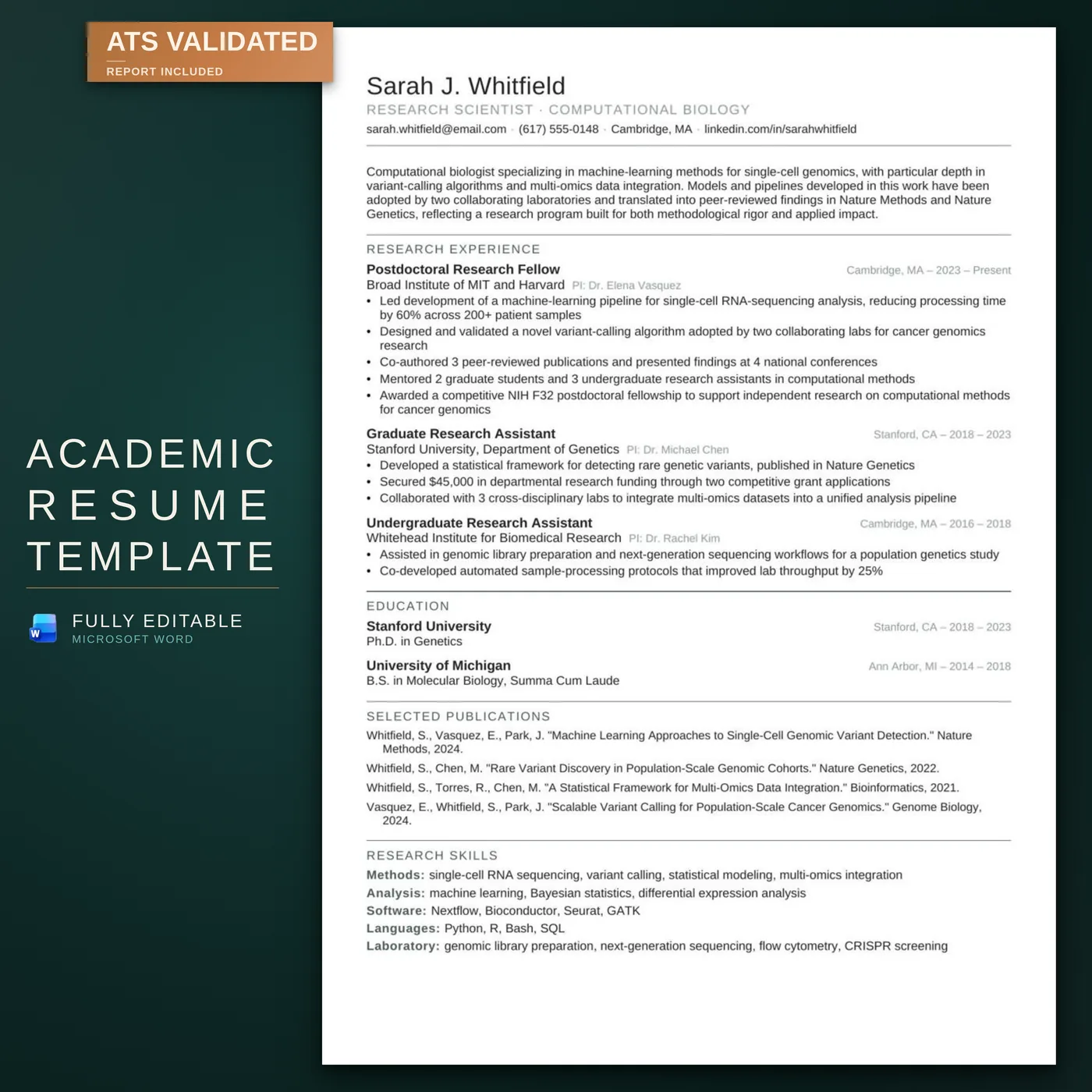 Academic résumé template — listing hero
