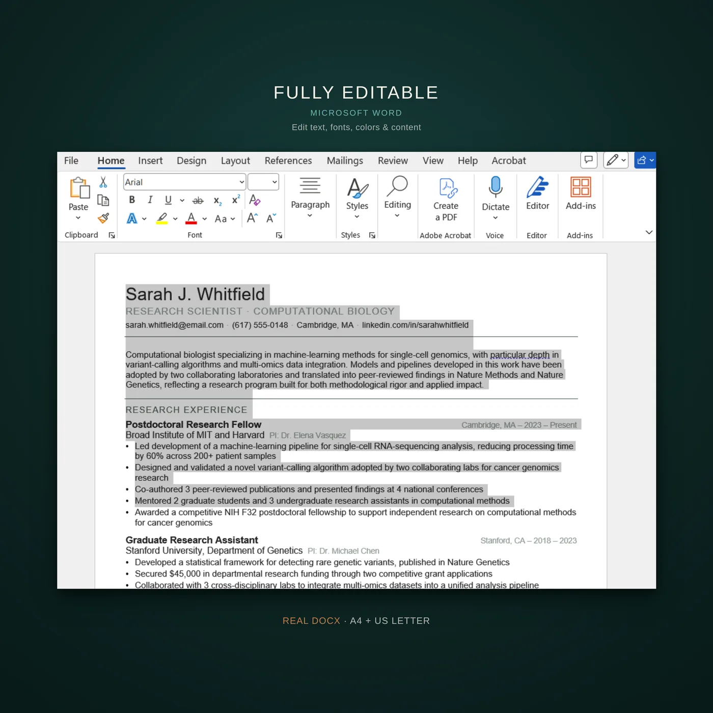 Academic résumé template — fully editable in word