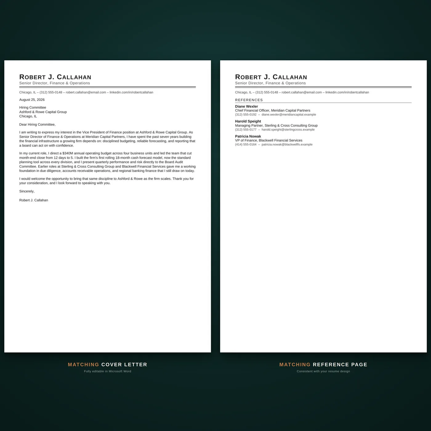 Classic résumé template — matching cover letter & references