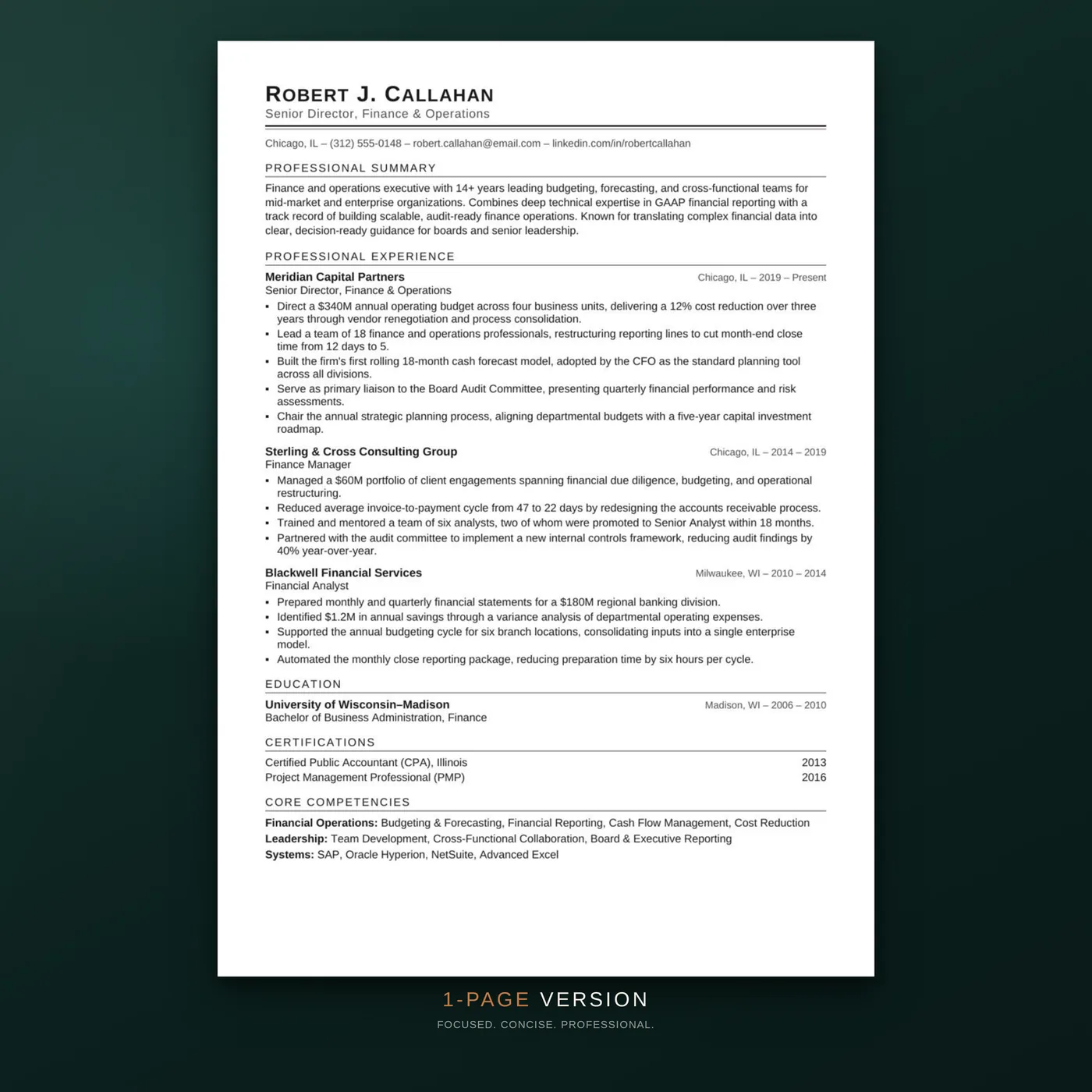 Classic résumé template — one-page layout