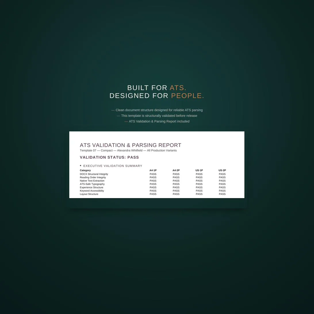 Compact résumé template — built for the ats