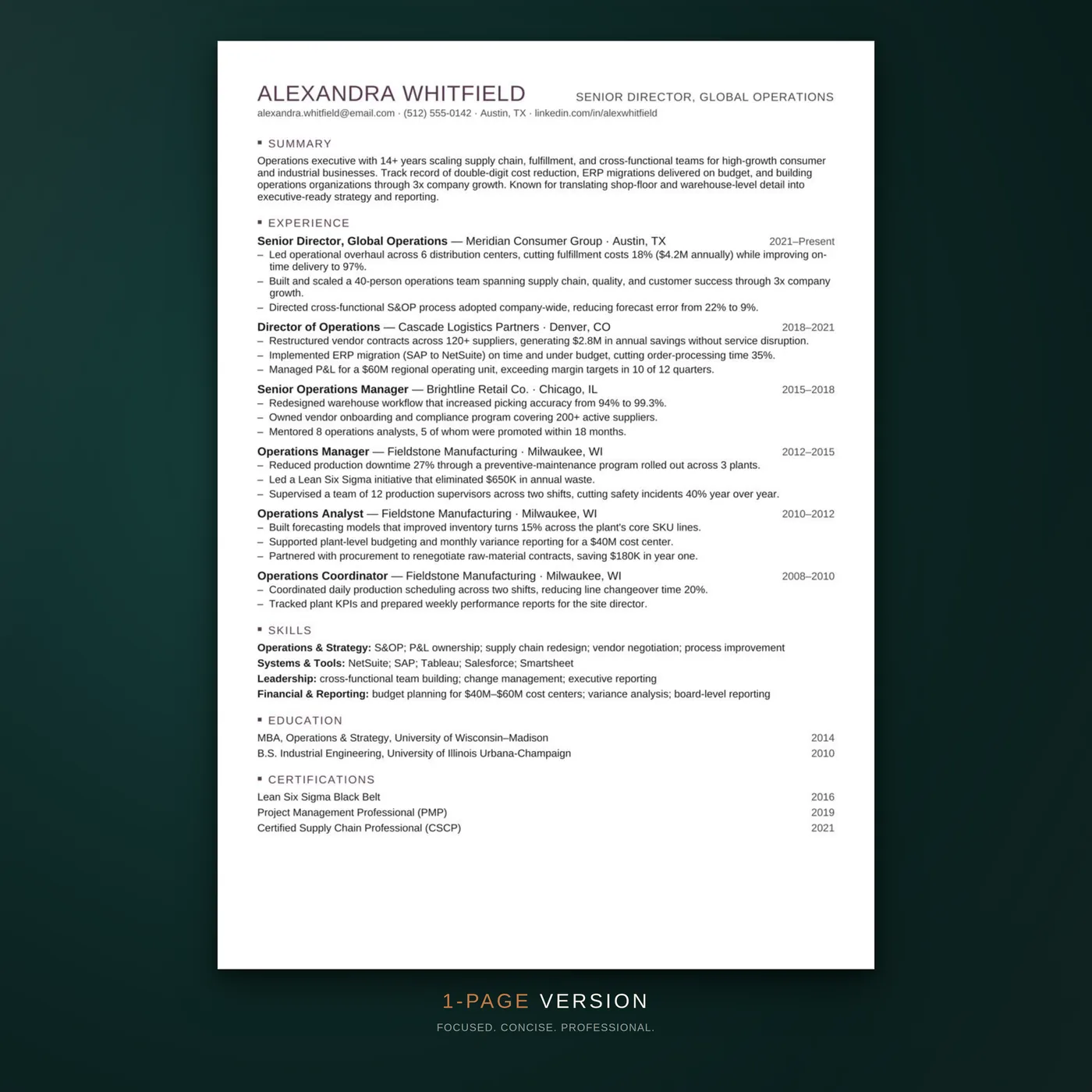 Compact résumé template — one-page layout