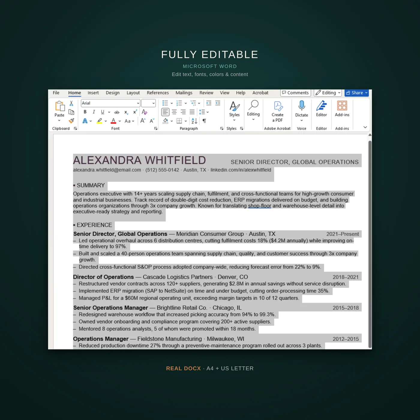 Compact résumé template — fully editable in word