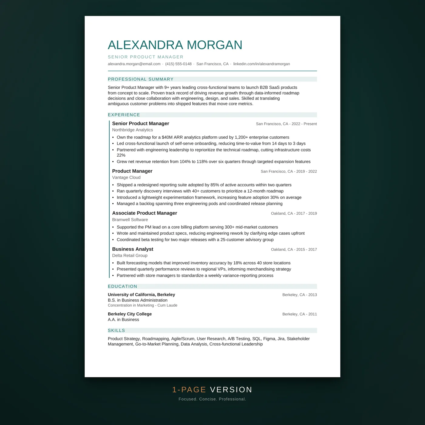 Creative résumé template — one-page layout
