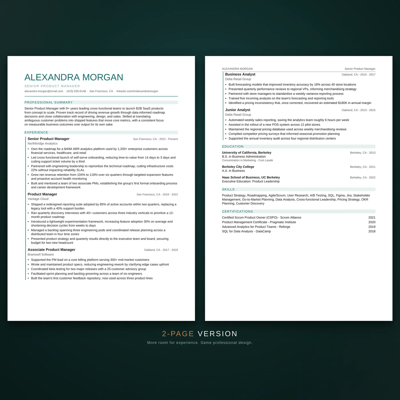 Creative résumé template — two-page layout