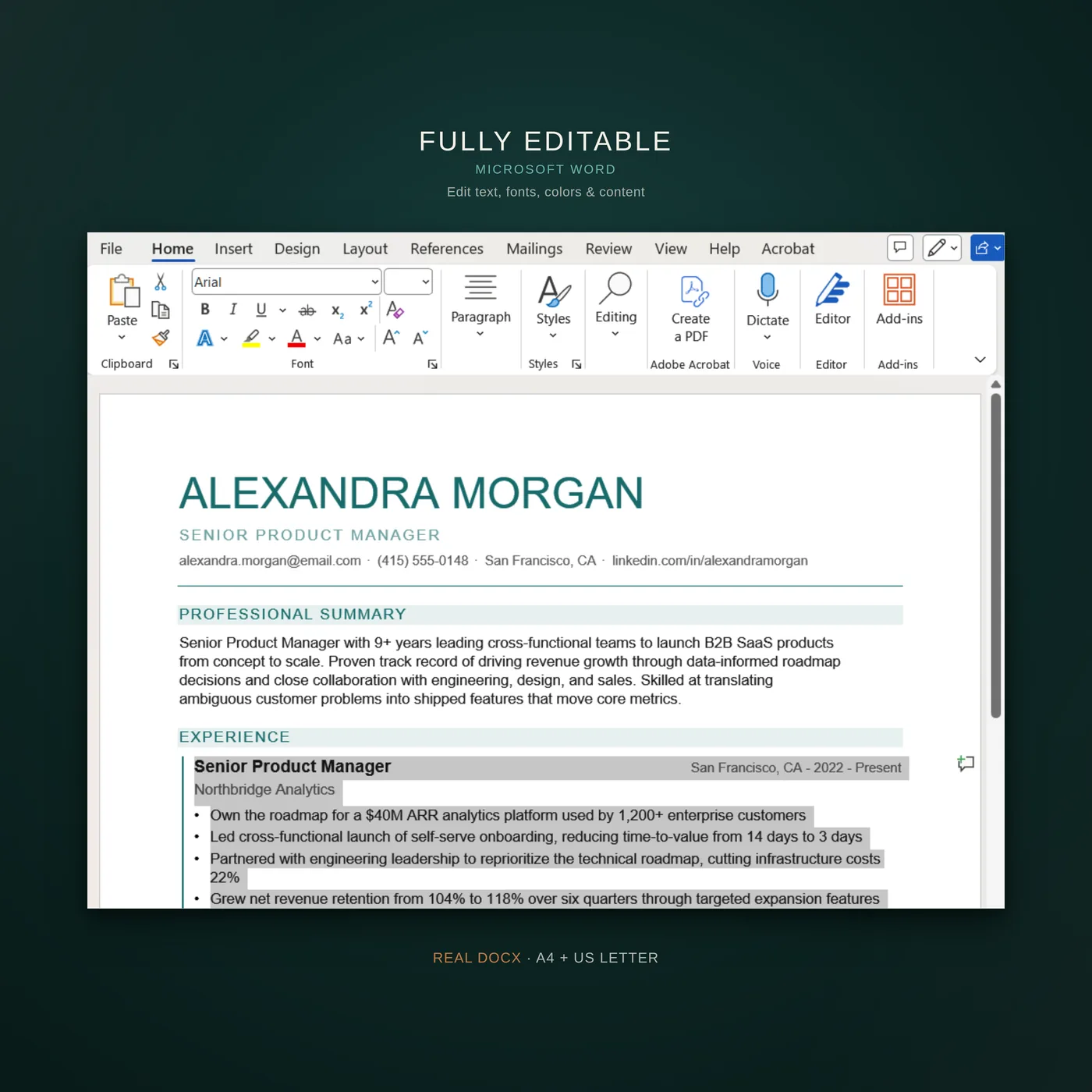Creative résumé template — fully editable in word