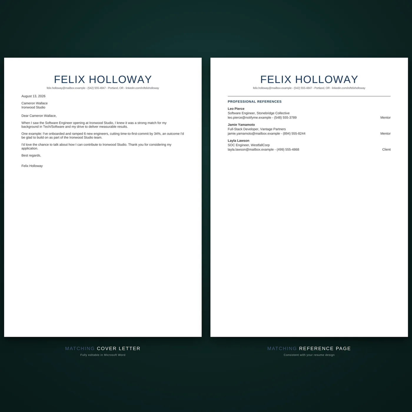 Essential résumé template — matching cover letter & references