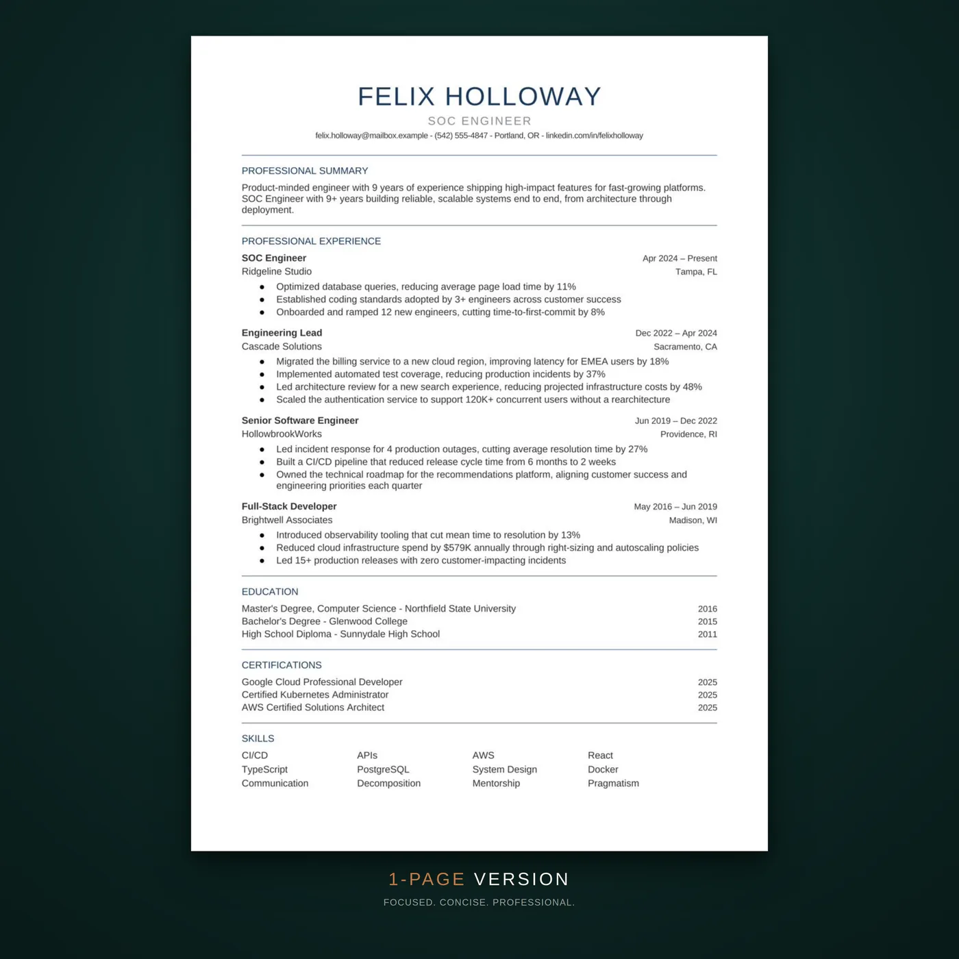 Essential résumé template — one-page layout