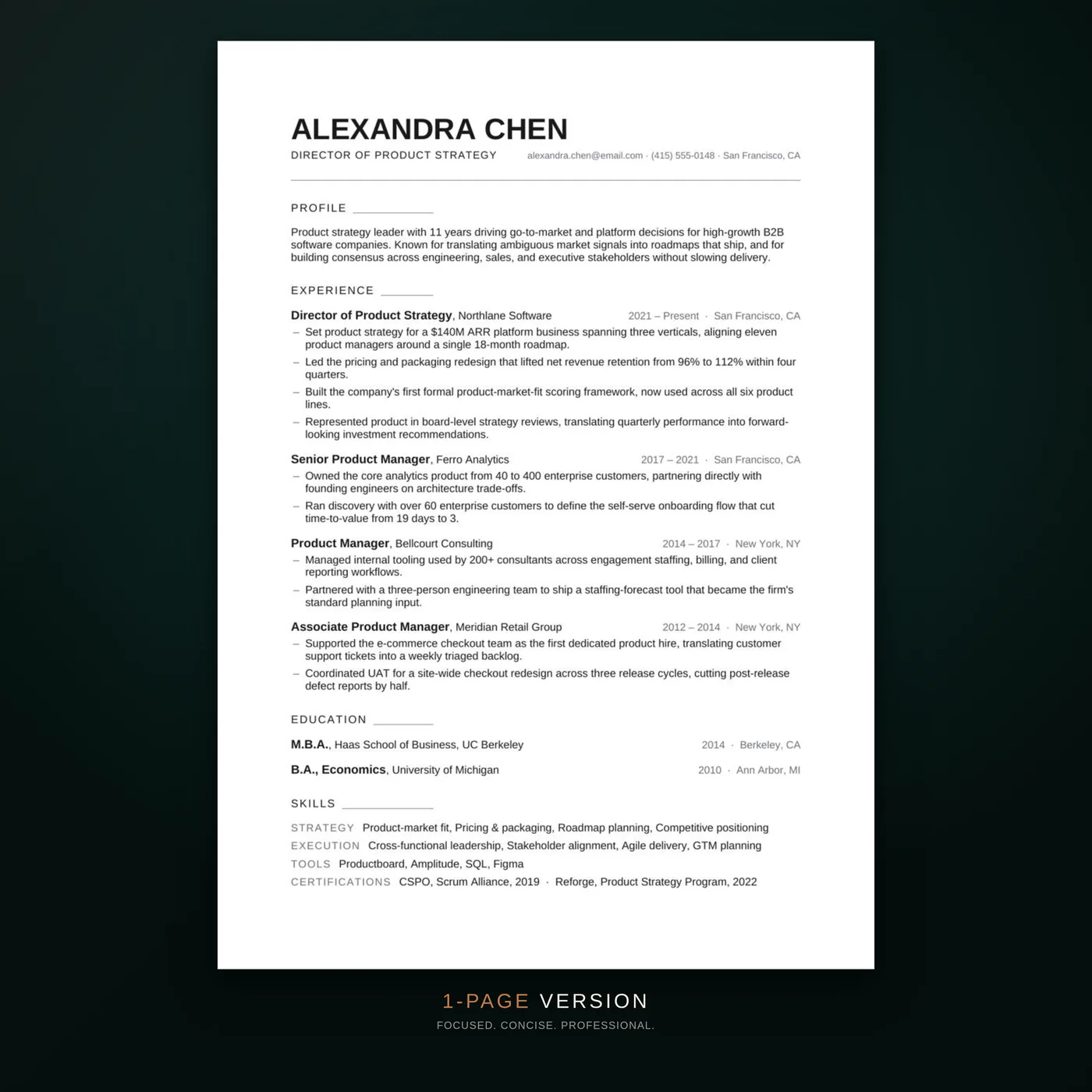 Minimal résumé template — one-page layout