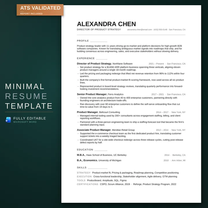 Minimal résumé template — listing image on the RoberOnix teal background