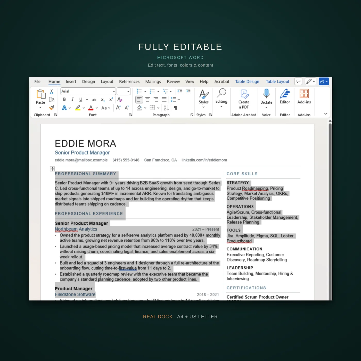 Modern résumé template — fully editable in word