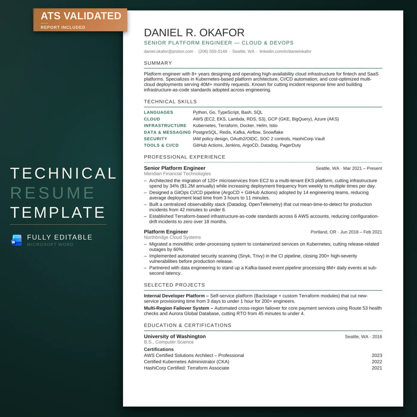 Technical résumé template — listing hero